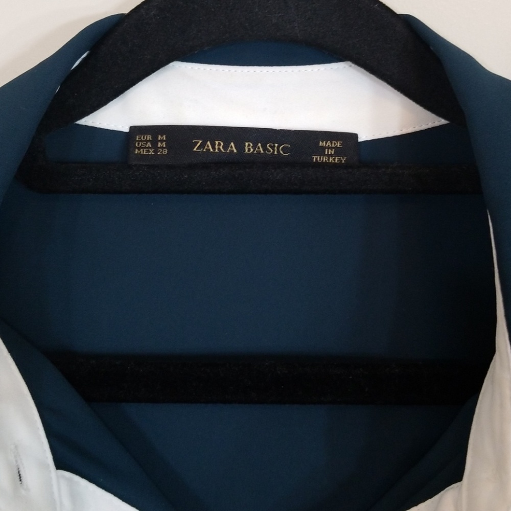 Zara Basic Green Pink Button Down Blouse - image 3